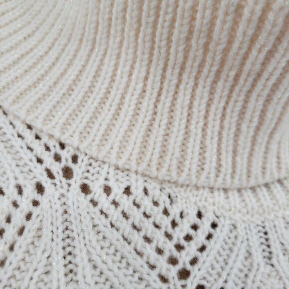 Liz Claiborne Winter White Metallic Knit Pointelle Wool Blend Cowl Neck Sweater - Picture 3 of 12